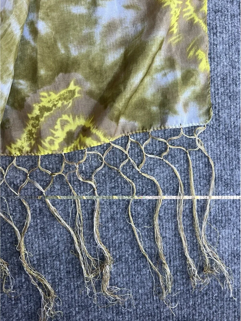 earthy olive green, cream lime yellow tone tassel Scarf 19”X70”